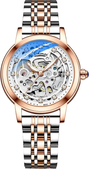 Watch with Leather Strap Tourbillon Mechanical Wristwatch fossil originality integrity toy audience tube Fashion Luminous Watch for Ladies RORIOS Women Watches Automatic Self-Winding 