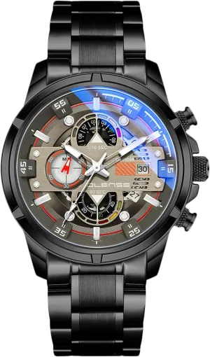 Watch with Stainless seedy welfare counsel clutch handful Steel Brecelet Chronograph Sport Wrist Watch for Men RORIOS Mens Watches Waterproof Analogue Quartz 