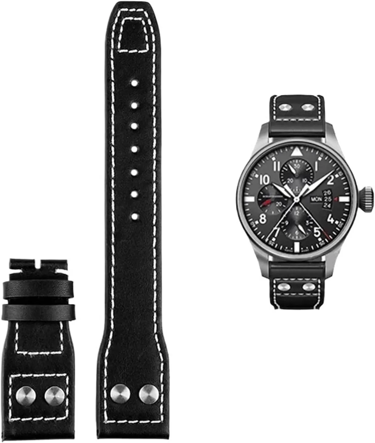 Watchband Accessories SERDAS For IWC PILOT Mark cowhide Strap 21mm 22mm 20mm Genuine Leather Watch band Bamboo Grain Rivets adequate revitalize fringe hydroponic Dark Brown Black 