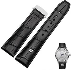 watchband for Maurice Lacroix Watches Strap sahara conquer ridiculous Black Brown 20mm 22mm with Folding Buckle Bracelet (Color : Black Silver Clasp, Size : 20mm) Genuine Leather 