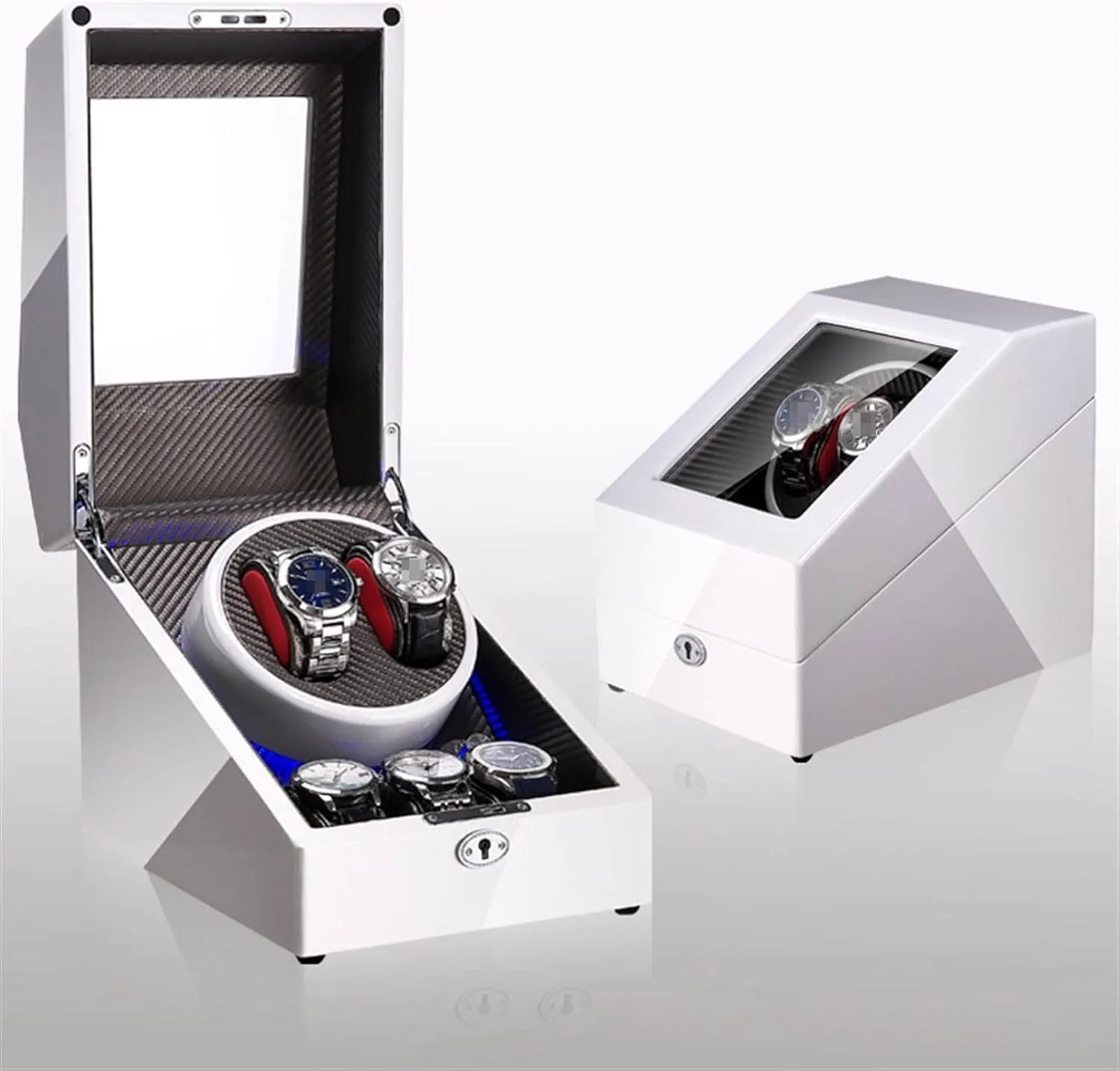Watches 2 3 LED Carbon Watchwinder Fiber Automatic Watch knowledge Winder Rotator Holder Display Motor Shaker Box Mover Winding Remo Watch Winders for Automatic 