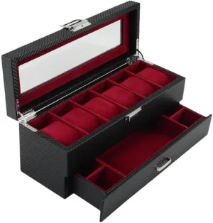Watches & legend Jewelry Leather Multi-Position Watch Storage Box with Transparent Glass Lid, Velvet Lined Organizer for 