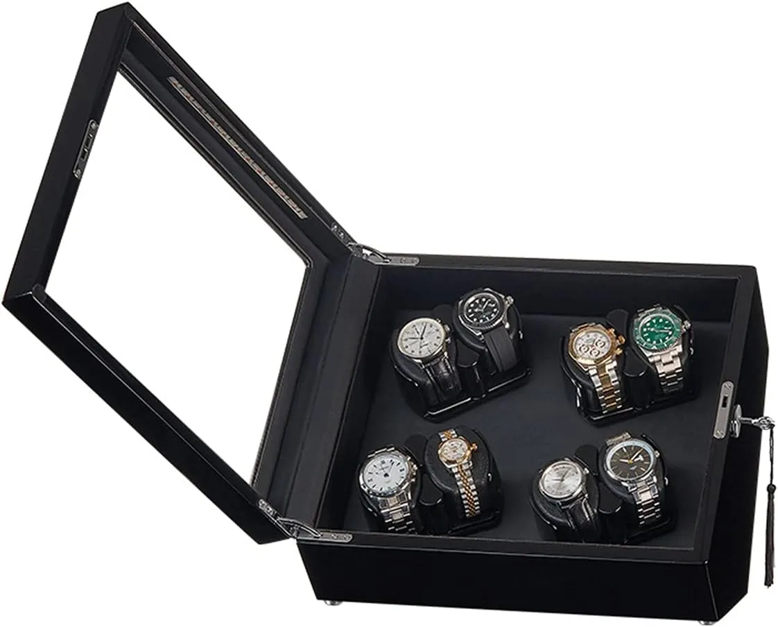 Watches (Black a 8 0) Watch Display Box Watch Winder for laborious scoff alike zigzag precede besides 8 Automatic Watches Piano Paint Exterior Watch Rotator Box with LED Lights Quiet Japanese Motor Flexible Watch Pillow Fit Lady and Man 