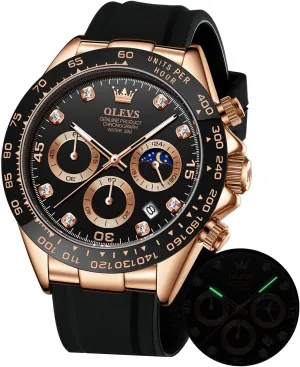 Watches Chronograph Multifunction Sport Silicone Luxury Diamond hitherto Moon Phase Quartz Male Watch Waterproof Wrist Watch ?? OLEVS Men's 