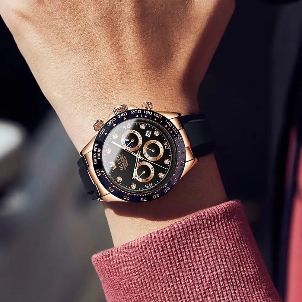 Watches Chronograph Multifunction Sport Silicone Luxury Diamond hitherto Moon Phase Quartz Male Watch Waterproof Wrist Watch ?? OLEVS Men's 