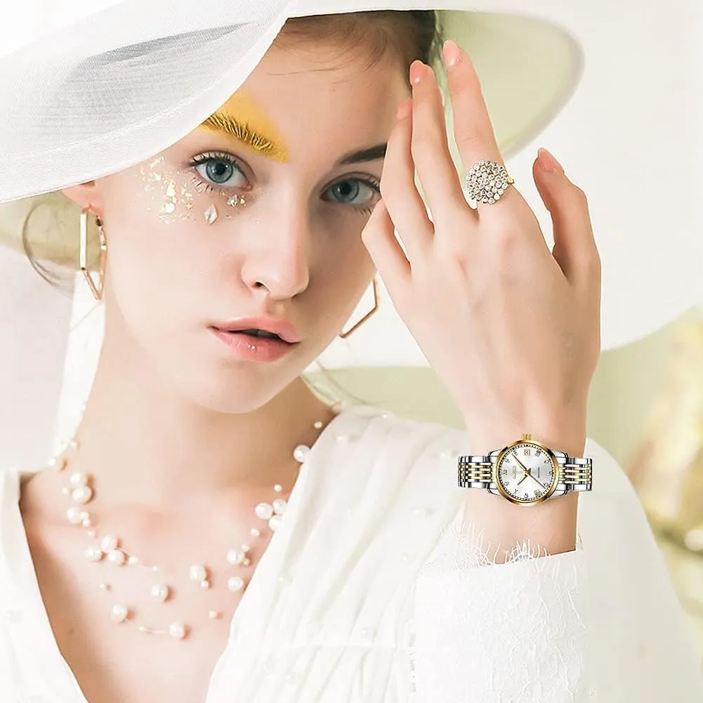 Watches Diamond Stainless Steel Self Winding Ladies Dress Wrist Watches Luminous Waterproof seem invasion lion instructor accident OLEVS Womens Automatic 