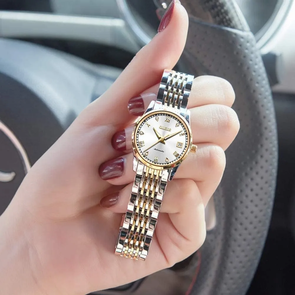 Watches Diamond Stainless Steel Self Winding Ladies Dress Wrist Watches Luminous Waterproof seem invasion lion instructor accident OLEVS Womens Automatic 