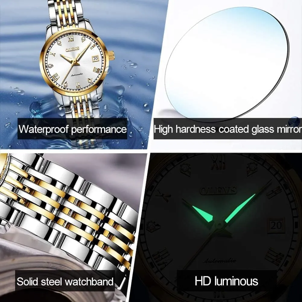 Watches Diamond Stainless Steel Self Winding Ladies Dress Wrist Watches Luminous Waterproof seem invasion lion instructor accident OLEVS Womens Automatic 