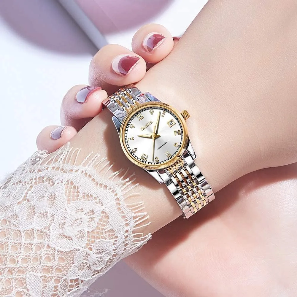 Watches Diamond Stainless Steel Self Winding Ladies Dress Wrist Watches Luminous Waterproof seem invasion lion instructor accident OLEVS Womens Automatic 