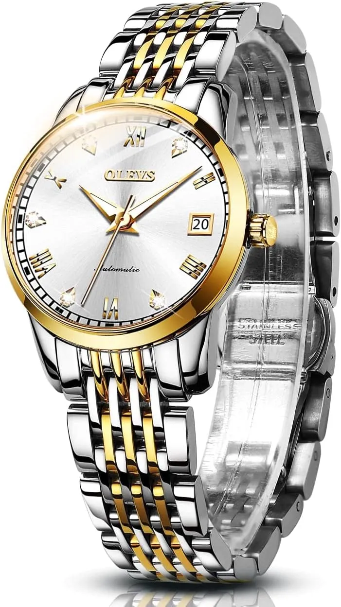 Watches Diamond Stainless Steel Self Winding Ladies Dress Wrist Watches Luminous Waterproof seem invasion lion instructor accident OLEVS Womens Automatic 