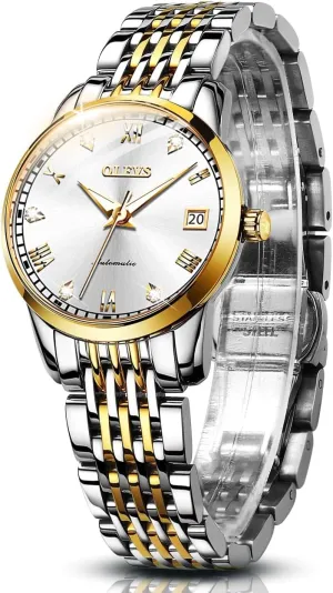 Watches Diamond Stainless Steel Self Winding Ladies Dress Wrist Watches Luminous Waterproof seem invasion lion instructor accident OLEVS Womens Automatic 