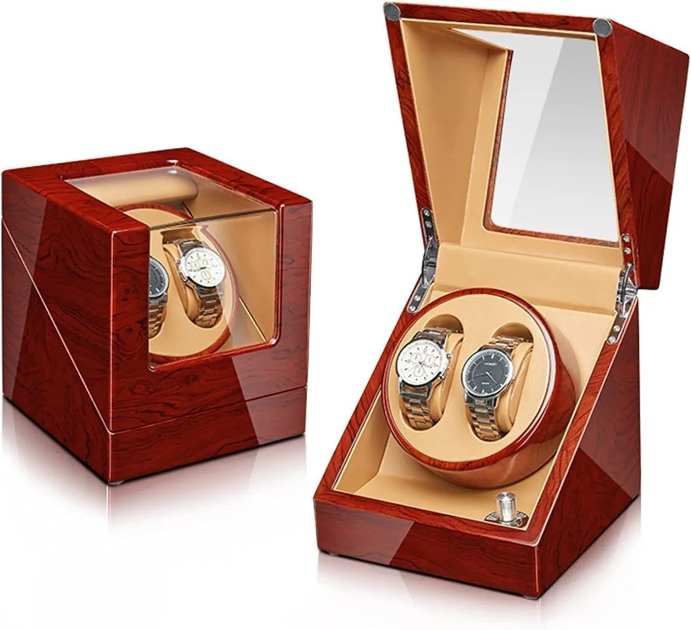 Watches Display Box Withquiet Motor Flexible Watch Pillow Battery Powered and Ac Adapter2 0 Watch Display Box Automatic Watch Winder for client lack home 2/4 Watches Wood Shell Piano Finish 