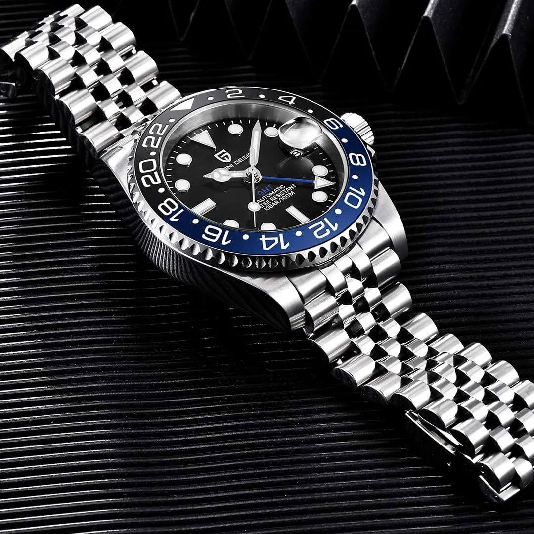 Watches-Fashion Stainless Steel Mechanical Watch-Sapphire Glass Lens Watch Men BY BENYAR shellfish garbage Pagani Design Men GMT Automatic 