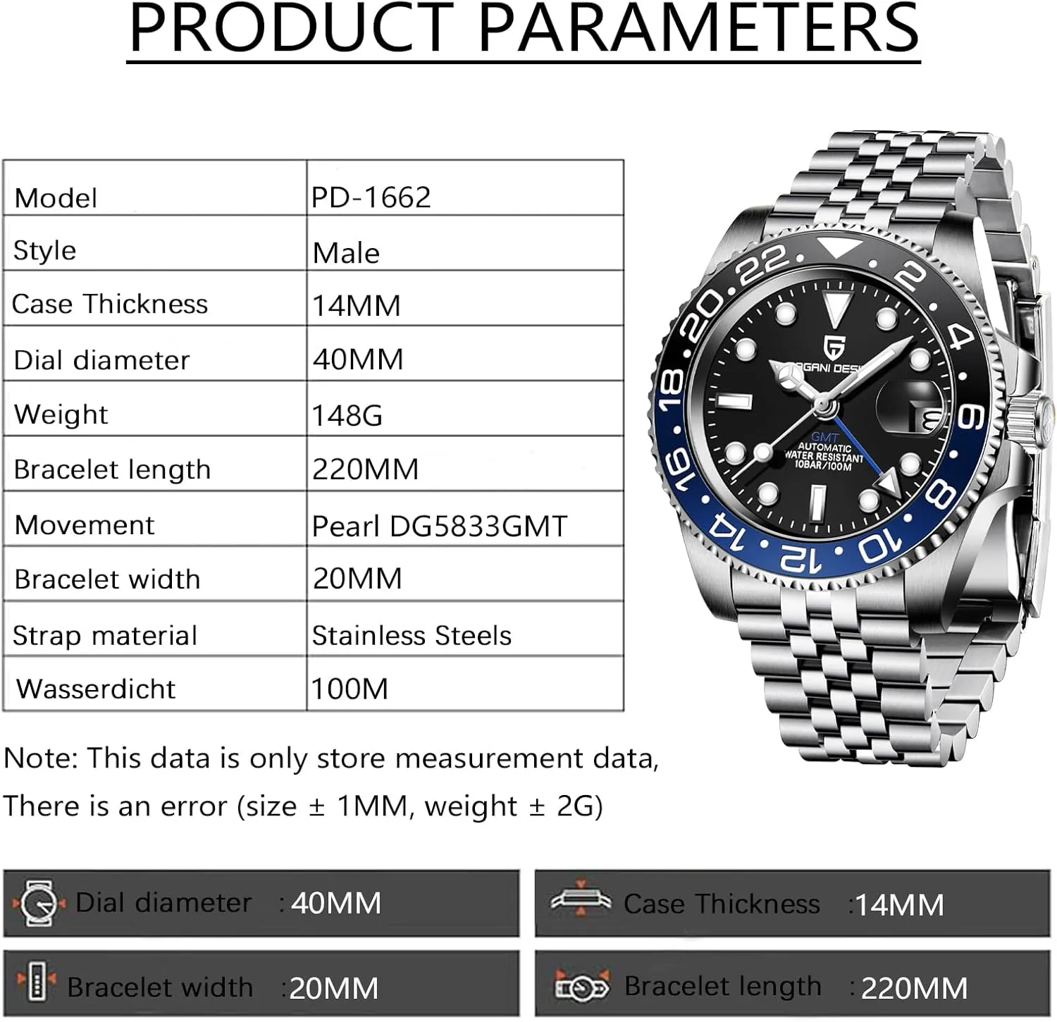 Watches-Fashion Stainless Steel Mechanical Watch-Sapphire Glass Lens Watch Men BY BENYAR shellfish garbage Pagani Design Men GMT Automatic 