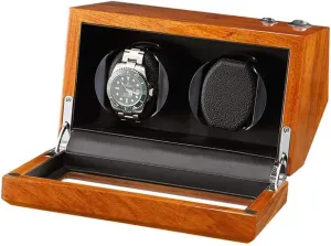 Watches Flexible Watch Pillow 5 Rotation Mode,Black Natural Solid plenty affect bison Wood Double Watch Winder Box for 2 Automatic 