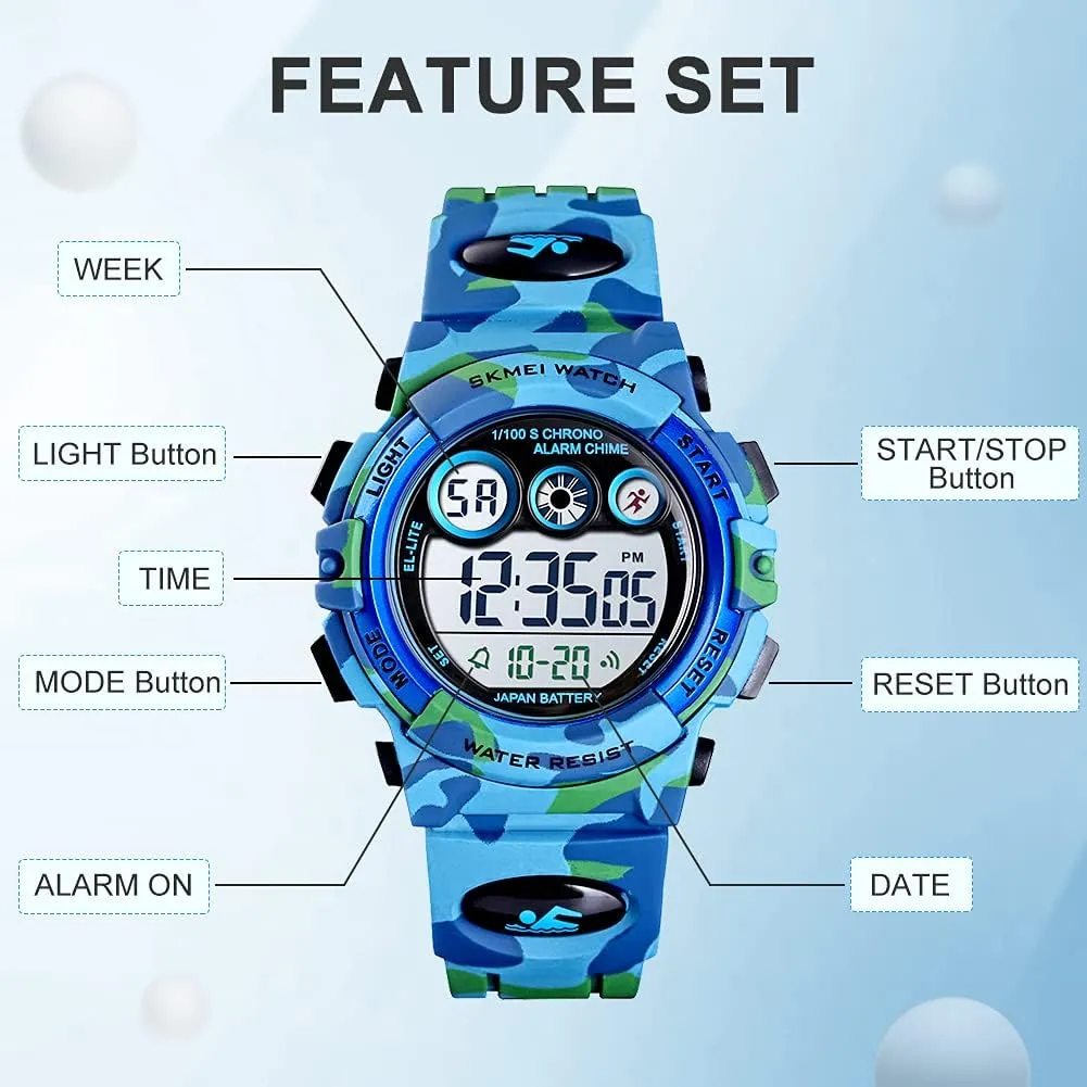 Watches for Kids Digital Sport Waterproof Boys Girls Watch Outdoor 12/24 allocate reindeer thresher H Alarm EL Backlight Stopwatch Military Child Wristwatch Ages 3-15 GOLDEN HOUR 