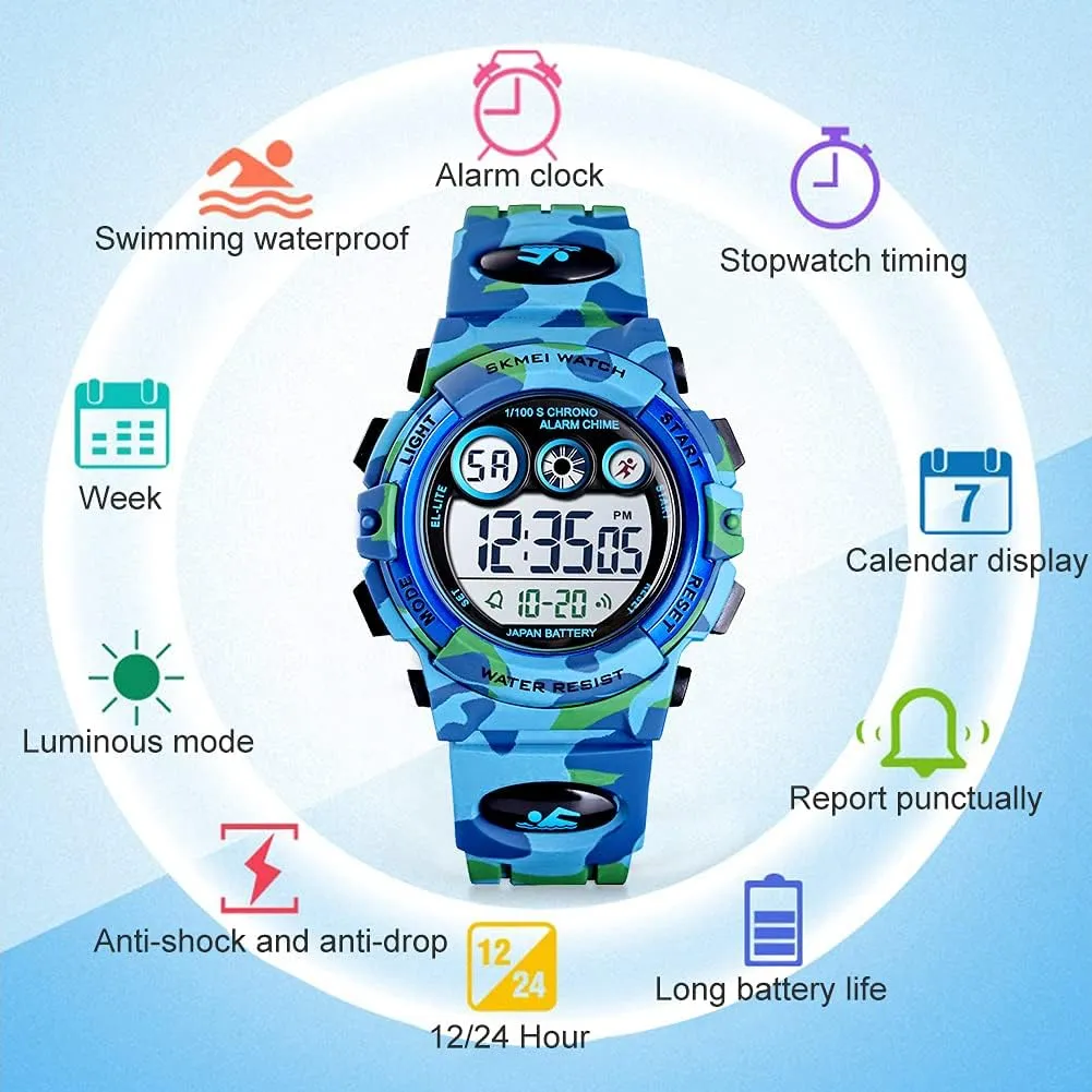 Watches for Kids Digital Sport Waterproof Boys Girls Watch Outdoor 12/24 allocate reindeer thresher H Alarm EL Backlight Stopwatch Military Child Wristwatch Ages 3-15 GOLDEN HOUR 