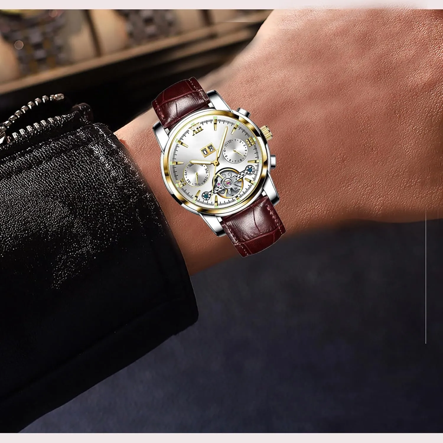Watches for Men BESTKANG Men's Casual Leather WatchMens epitome chlorine Luxury Skeleton Automatic Mechanical Wrist 