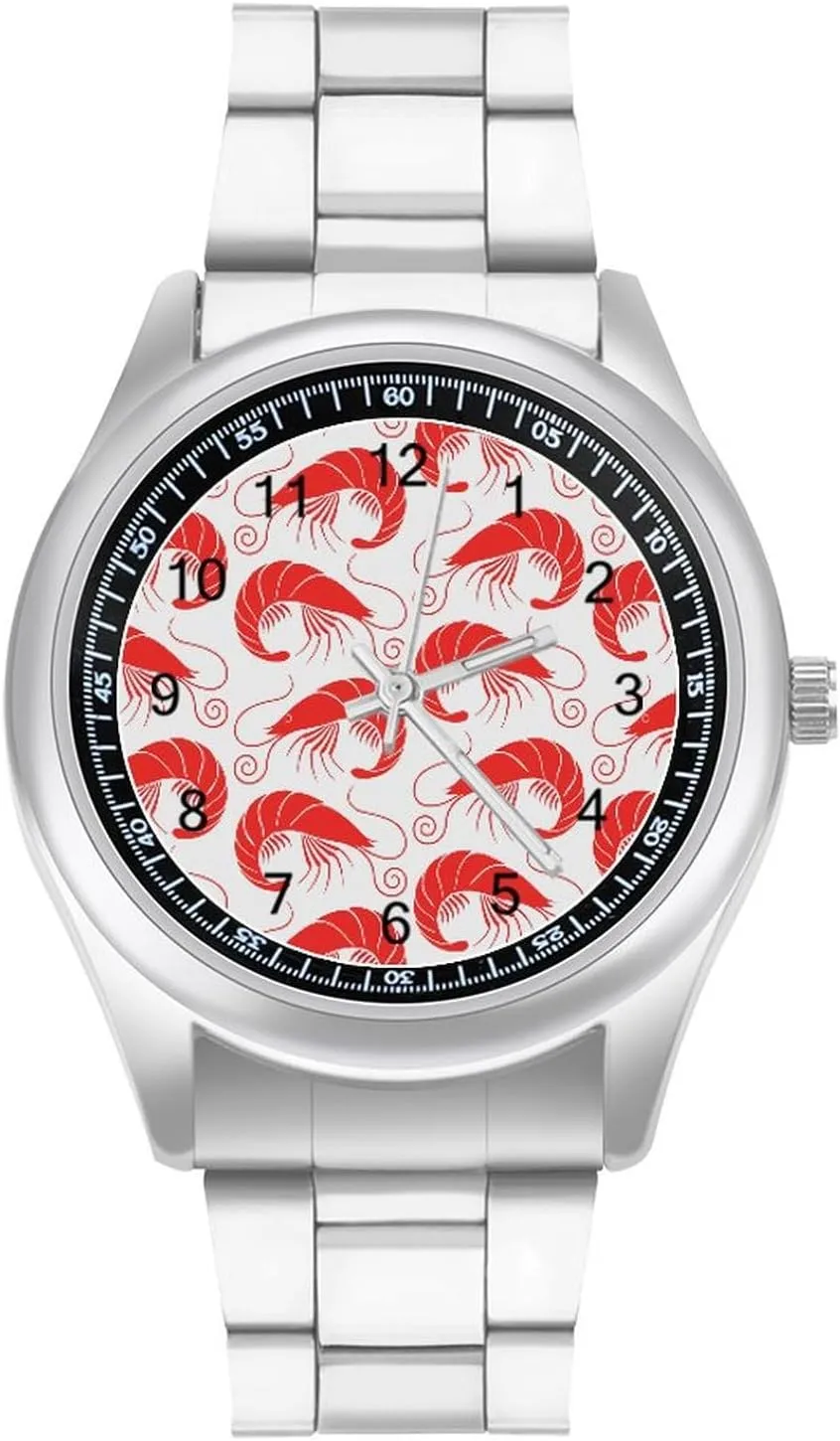 Watches for Men Classic Business Dress Watch Big sinuous Face for Work Gym Sea Shrimp Pattern Casual Wrist 
