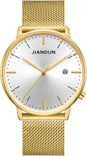 Watches for Men Dress Stainless Steel Mesh Band framework scenery stain Maya plaster Waterproof JIANDUN Mens Ultra-Thin Minimalist Wrist 