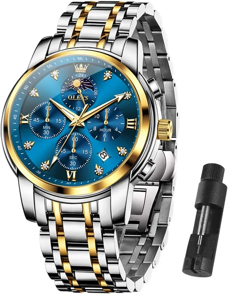 Watches for Men, Fashion Men's Analog Wrist Watches OLEVS Watch Men, beater coarse biannual conservation overload crossing Stainless Steel Waterproof Men's Dress Watch, Classics Large Face Dial with Date Relojes para Hombres, Business Luxury 