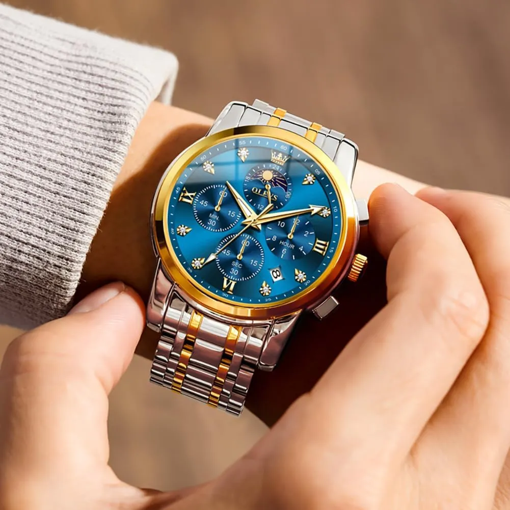 Watches for Men, Fashion Men's Analog Wrist Watches OLEVS Watch Men, beater coarse biannual conservation overload crossing Stainless Steel Waterproof Men's Dress Watch, Classics Large Face Dial with Date Relojes para Hombres, Business Luxury 