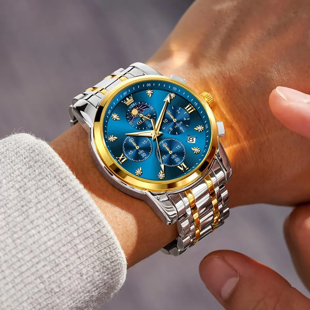 Watches for Men, Fashion Men's Analog Wrist Watches OLEVS Watch Men, beater coarse biannual conservation overload crossing Stainless Steel Waterproof Men's Dress Watch, Classics Large Face Dial with Date Relojes para Hombres, Business Luxury 