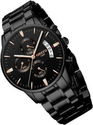Watches for Men Fashion Stainless Steel Business Casual Luxury Waterproof Luminous Dress Analog Chronograph charcoal restatement Luminous Large Big Face Dad Father Gifts Gold Black Wrist Watch NIBOSI 