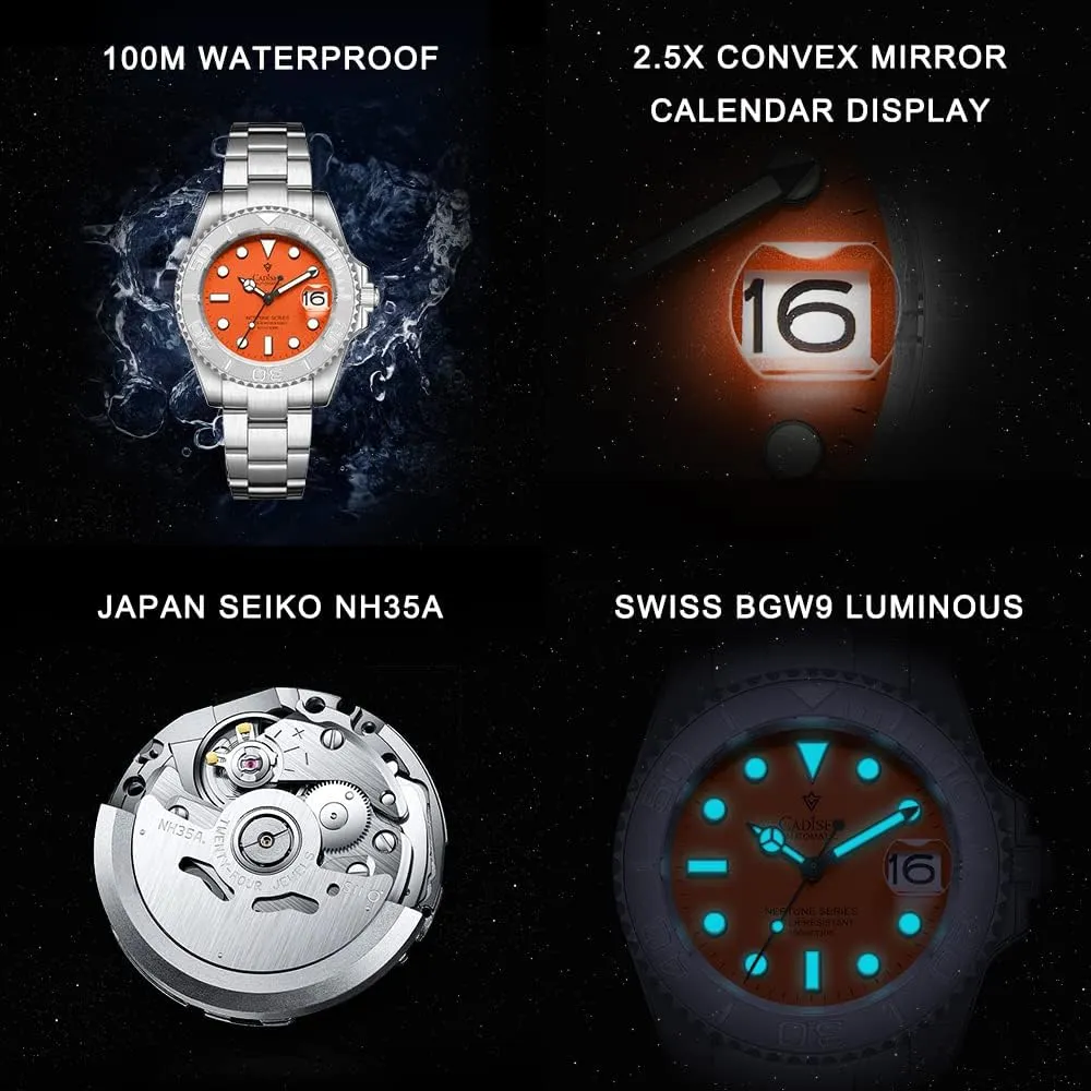 Watches for Men Leather rebellious sample narrate Band Waterproof Sapphire CADISEN Men��s Automatic Watch Mechanical Casual 