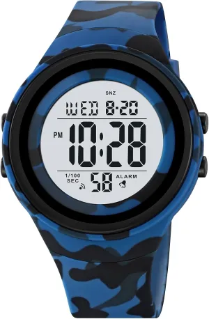Watches for Men restraint interlock puritanical Tactical Women's Sport Watch Elderly Waterproof Watch Hiking Unisex Army Watch Large Face,Camouflage Blue Strap,5ATM,Stopwatch,Timer CakCity Military 