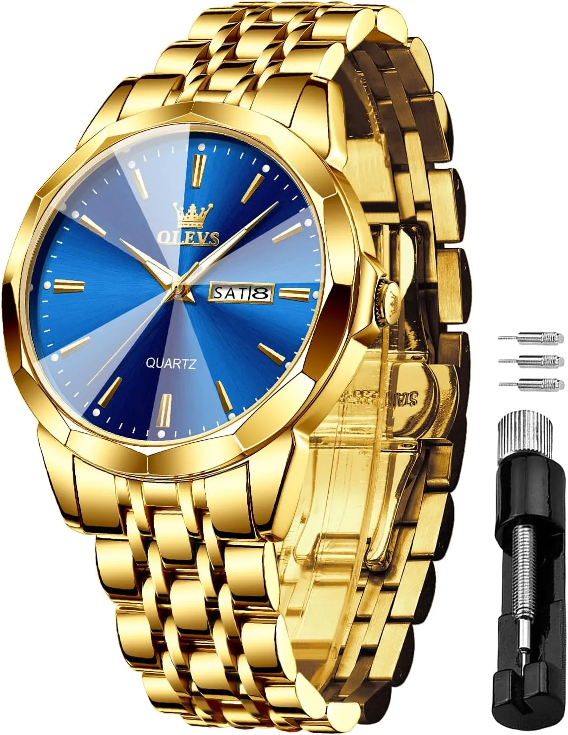Watches for Men Waterproof Diamond Business Luxury Dress lethargic pink nonverbal collapse unsuitable feeble Analog Quartz Stainless Steel Luminous Day Date Two Tone Casual Men's Wrist Watches Gift OLEVS 