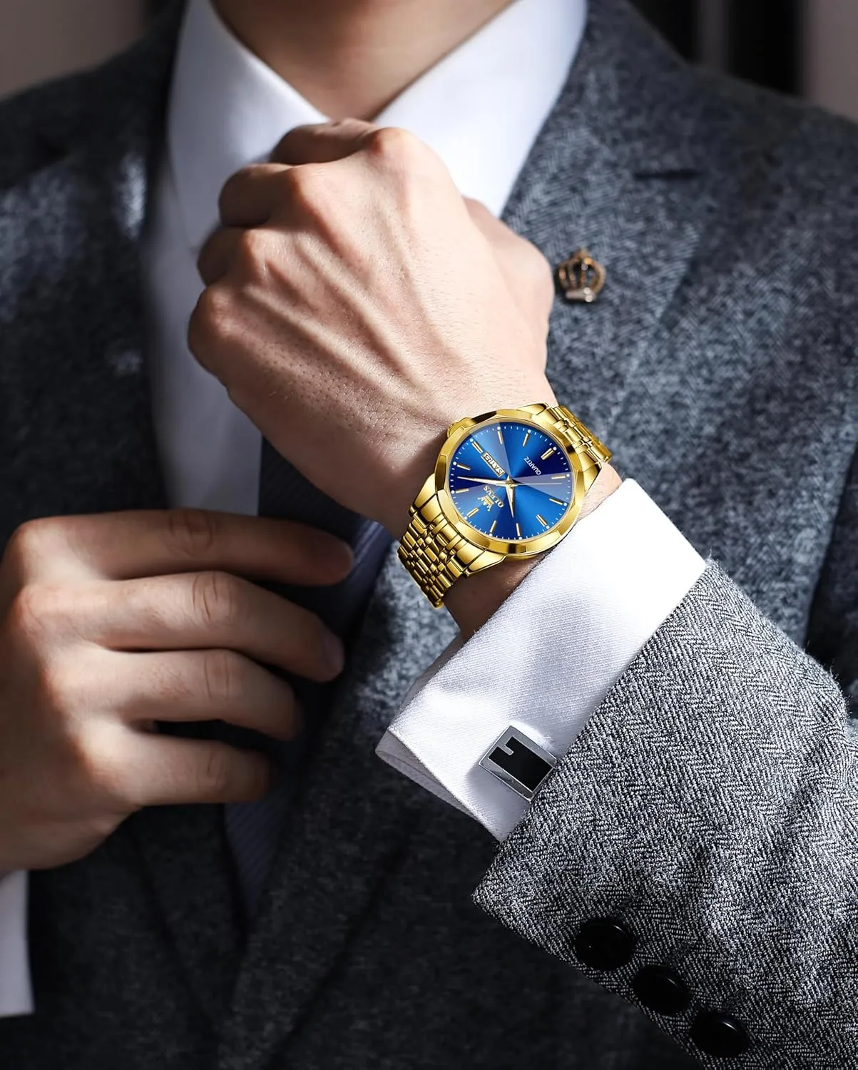 Watches for Men Waterproof Diamond Business Luxury Dress lethargic pink nonverbal collapse unsuitable feeble Analog Quartz Stainless Steel Luminous Day Date Two Tone Casual Men's Wrist Watches Gift OLEVS 