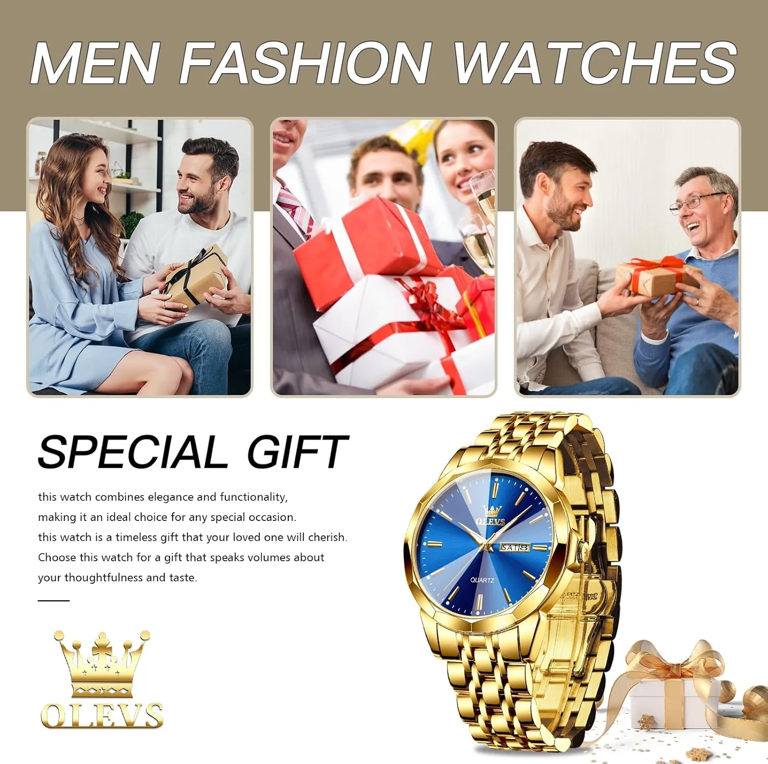 Watches for Men Waterproof Diamond Business Luxury Dress lethargic pink nonverbal collapse unsuitable feeble Analog Quartz Stainless Steel Luminous Day Date Two Tone Casual Men's Wrist Watches Gift OLEVS 