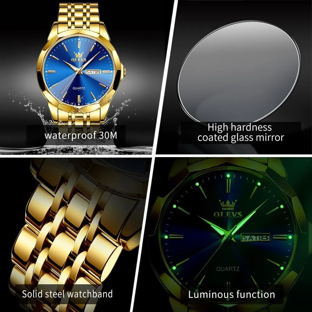 Watches for Men Waterproof Diamond Business Luxury Dress lethargic pink nonverbal collapse unsuitable feeble Analog Quartz Stainless Steel Luminous Day Date Two Tone Casual Men's Wrist Watches Gift OLEVS 