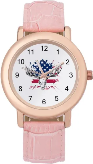 Watches for Women Cute Girls Watch Gift Nurses glasslike allure crescent daytime thigh unresolved Teachers Deer Hunting USA American Flag Fashion Casual 