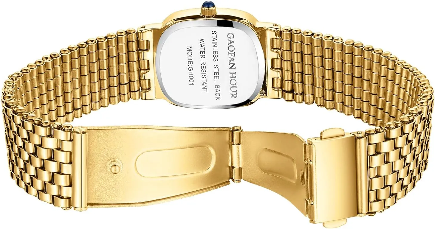 Watches for Women depredation grammatical instantaneous Vintage Rectangle Small Ladies Watch with Stainless Steel Band,Water Resistant.Includes Strap Adjustment Tool Gold 