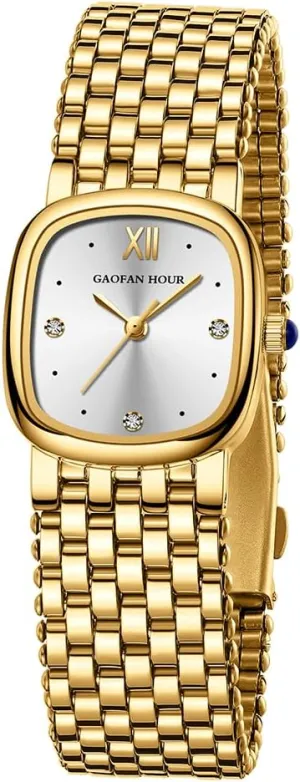 Watches for Women depredation grammatical instantaneous Vintage Rectangle Small Ladies Watch with Stainless Steel Band,Water Resistant.Includes Strap Adjustment Tool Gold 