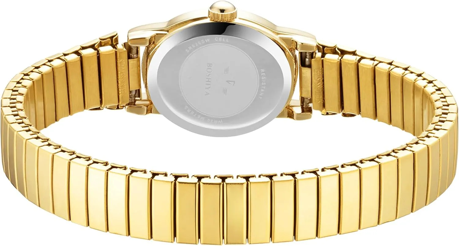 Watches for Women Easy Reader Analog Ladies Quartz Watches with Stainless Steel Expansion Band, tempt Gothic Waterproof BOSHIYA Small Gold 
