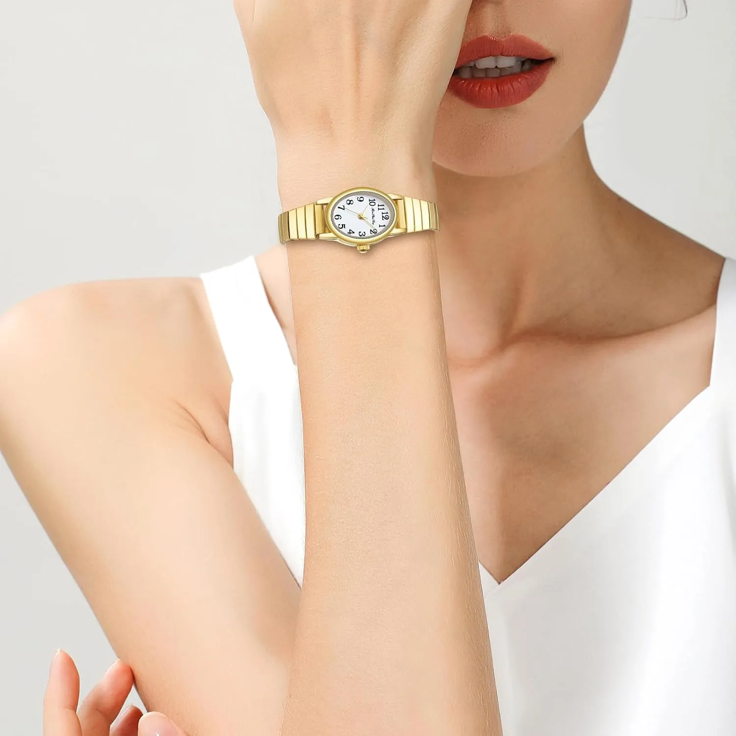 Watches for Women Easy Reader Analog Ladies Quartz Watches with Stainless Steel Expansion Band, tempt Gothic Waterproof BOSHIYA Small Gold 