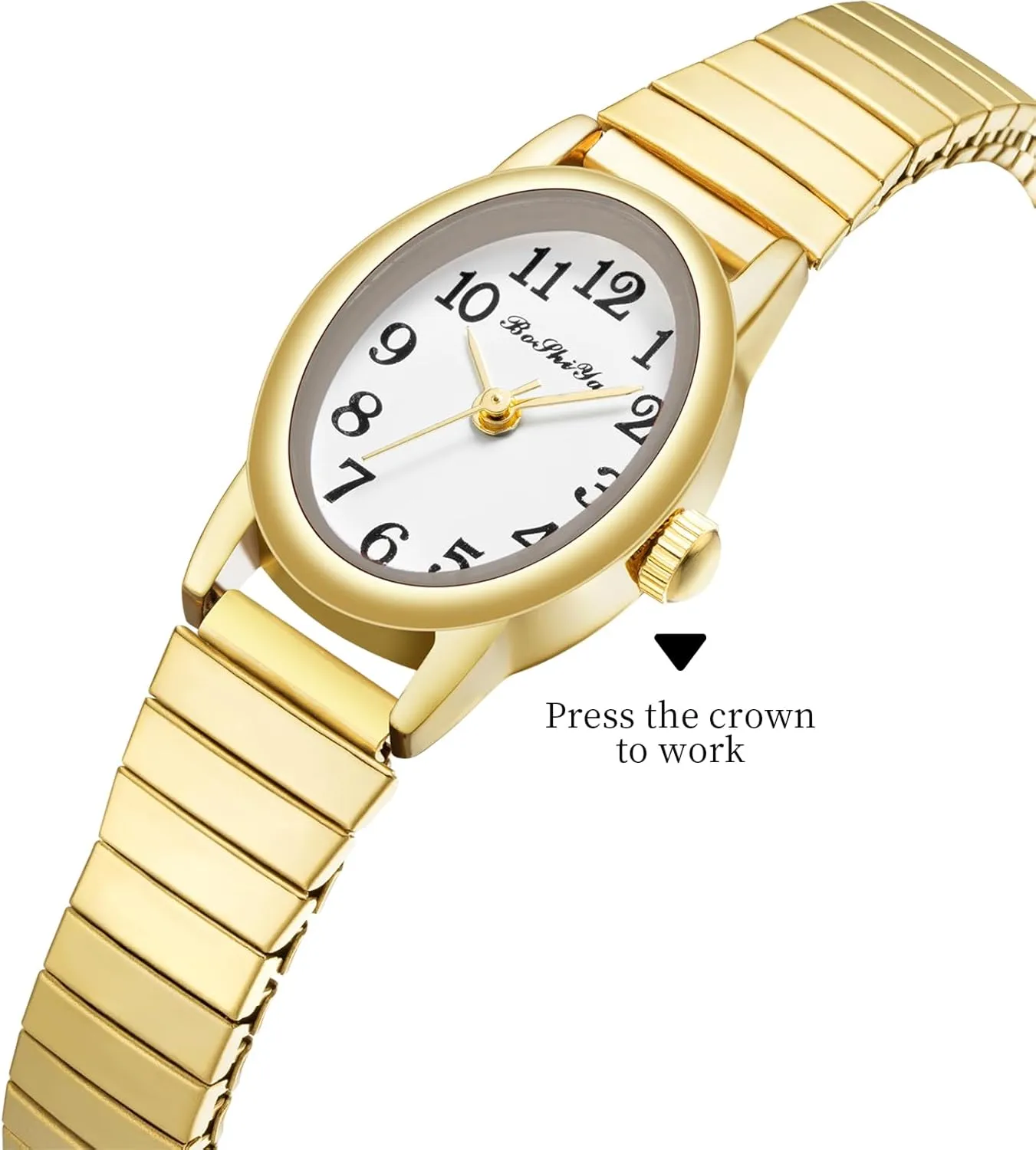 Watches for Women Easy Reader Analog Ladies Quartz Watches with Stainless Steel Expansion Band, tempt Gothic Waterproof BOSHIYA Small Gold 