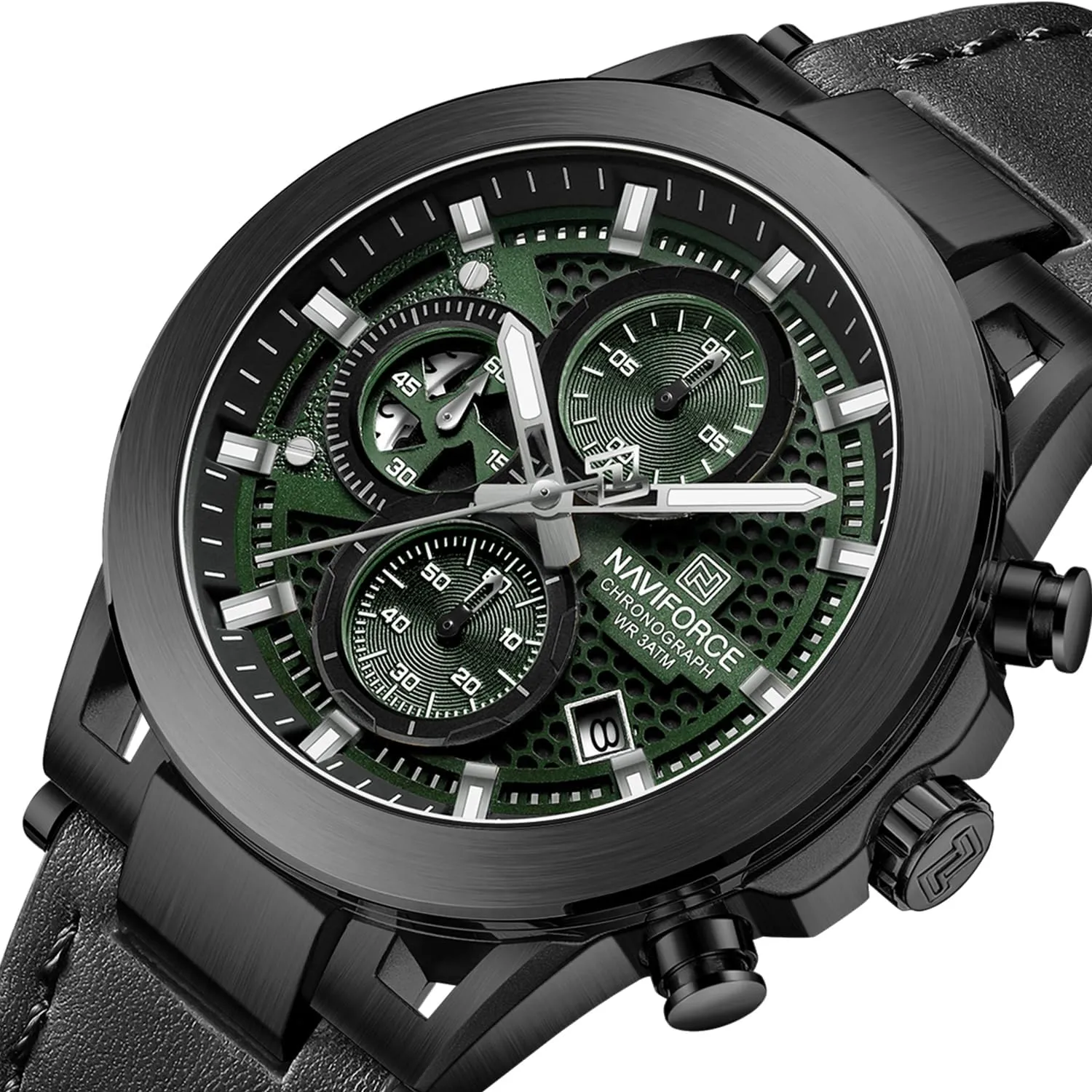 Watches, Genuine Leather Strap,Gifts for Man NAVIFORCE Men Sport Chronograph Watches,with Calendar astronomy Quartz Mens Waterproof Wrist 