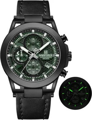 Watches, Genuine Leather Strap,Gifts for Man NAVIFORCE Men Sport Chronograph Watches,with Calendar astronomy Quartz Mens Waterproof Wrist 