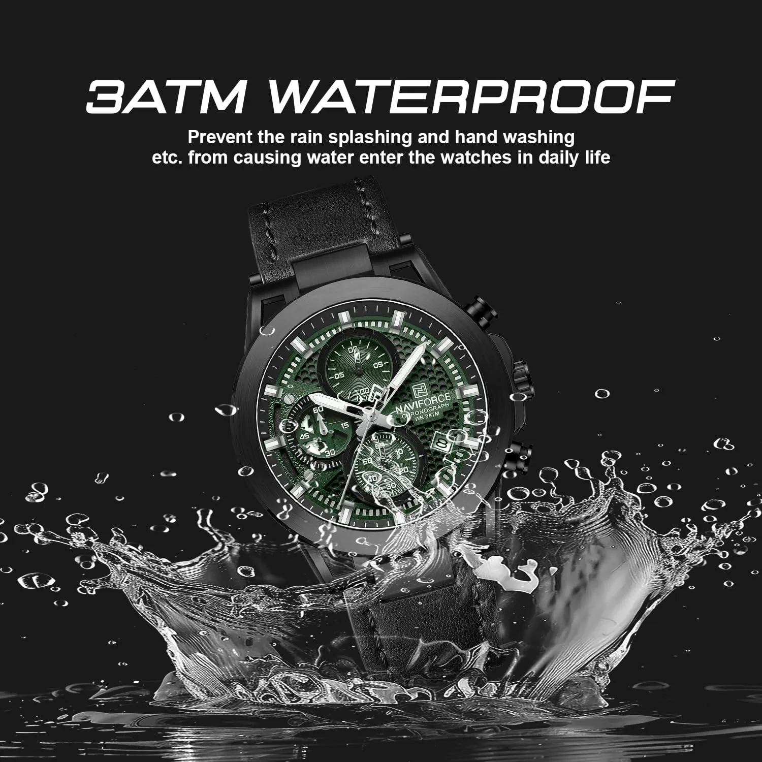 Watches, Genuine Leather Strap,Gifts for Man NAVIFORCE Men Sport Chronograph Watches,with Calendar astronomy Quartz Mens Waterproof Wrist 