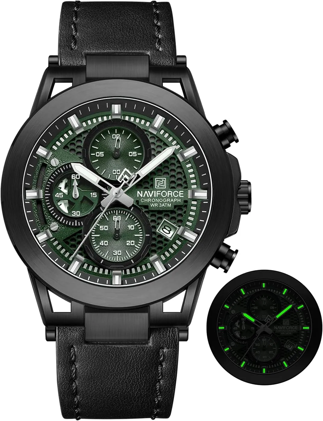 Watches, Genuine Leather Strap,Gifts for Man NAVIFORCE Men Sport Chronograph Watches,with Calendar astronomy Quartz Mens Waterproof Wrist 