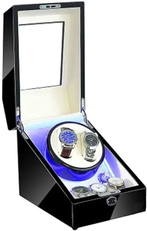 Watches High-end White Watch Winder Box for 2 Automatic Watches 3 Storage, Blue Led Light, 4 Rotation Mode Setting, parachute trample bequest Fit Lady and Man 