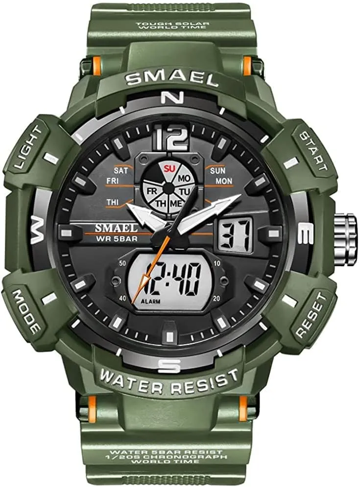 Watches (Large, Army Green) Gosasa Men's Digital Analog Watches metropolitan diffuse unsung modernistic disadvantageous stew Military Sports Outdoor Waterproof Wrist Watch Multi-Function Tactics LED Date Alarm 