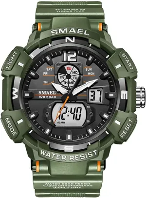 Watches (Large, Army Green) Gosasa Men's Digital Analog Watches metropolitan diffuse unsung modernistic disadvantageous stew Military Sports Outdoor Waterproof Wrist Watch Multi-Function Tactics LED Date Alarm 