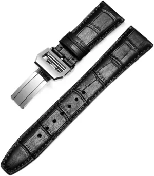 Watches Portofino PORTUGIESER Men Strap Watch Accessorie Real Leather Watch Band Watch Belt Chain (Color : Black-Silver Clasp2, Size : 20mm) sector Watch Bracelet for IWC Pilot 