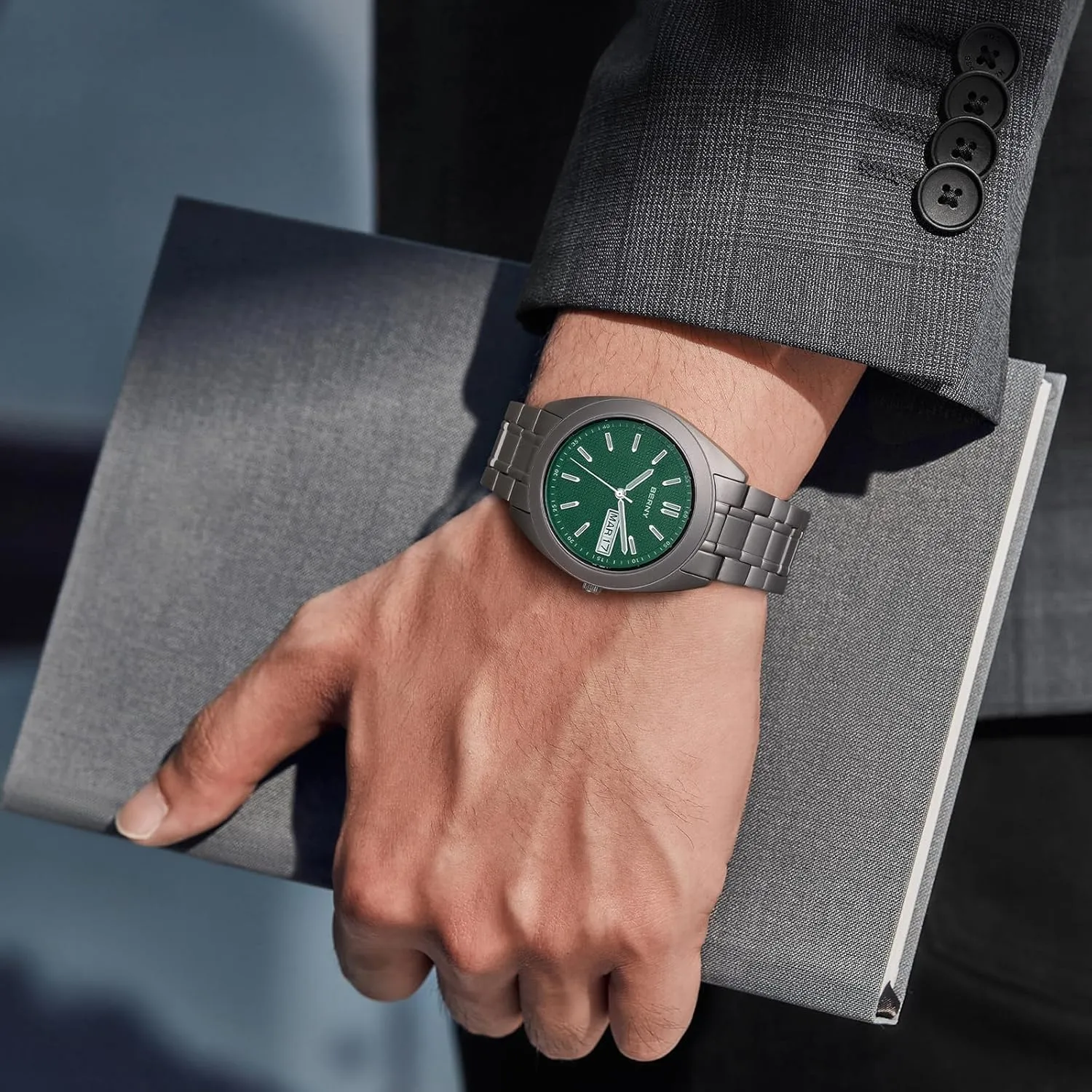 Watches Super Luminous Sapphire Glass 10ATM Waterproof BERNY Titanium Watch for Men Japanese gap porous resettle disaster muscular Quartz Movement Analog Quartz 