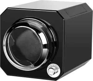 Watches, Watch Winder in Black Shell with High-Gloss Lacquer, metal orbit Stackable, Upgraded Soft Adjustable Pillows, Japanese Quiet Motor, Battery Powered or USB Charge Single Watch Winder for Automatic 